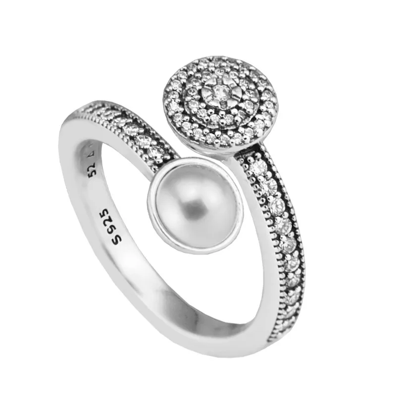 

Clear CZ Luminous Glow Women Rings Jewelry 100% 925 Sterling Silver Jewelry Open Rings for Women Crystal White Pearl Ring Girl