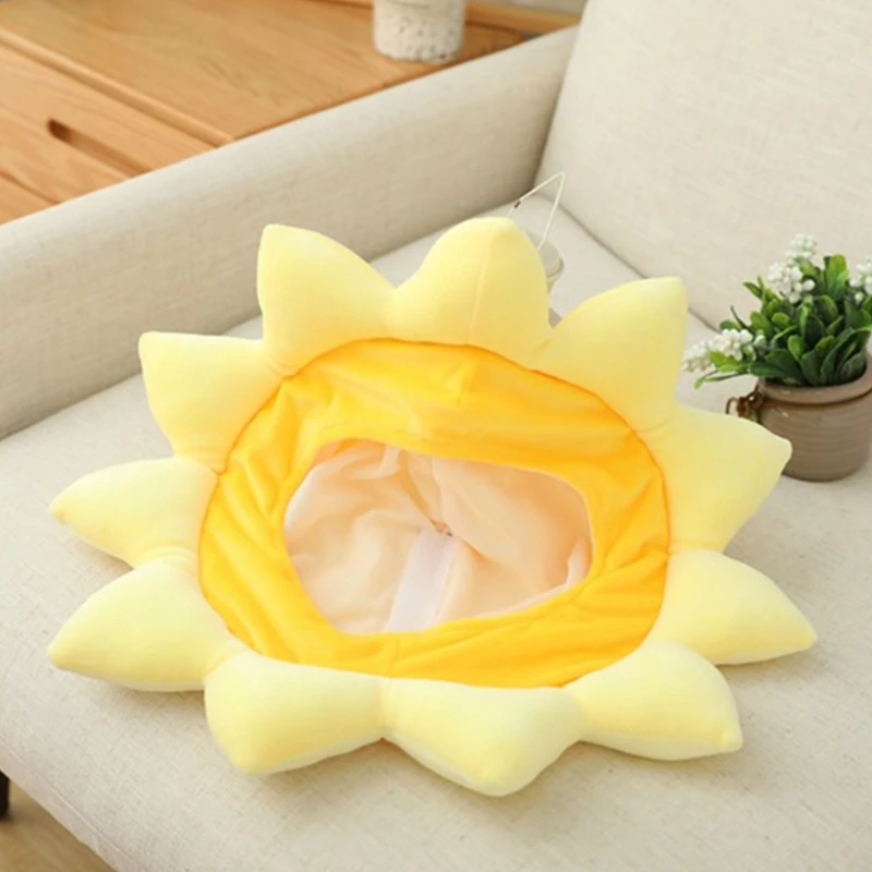 Kawaii Cartoon Yellow Sunflower Plush Hat Funny Stuffed Toys Headgear Warm Beanie Earflap Cap Cosplay Party Props