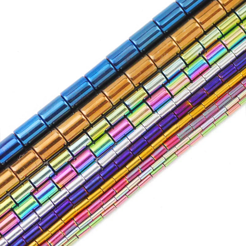 Hematite Natural Stone Gold Color,Purple Cylinder Round Shape Spacer Loose Beads For Jewelry Making DIY Bracelet Pendant 4/6/8MM