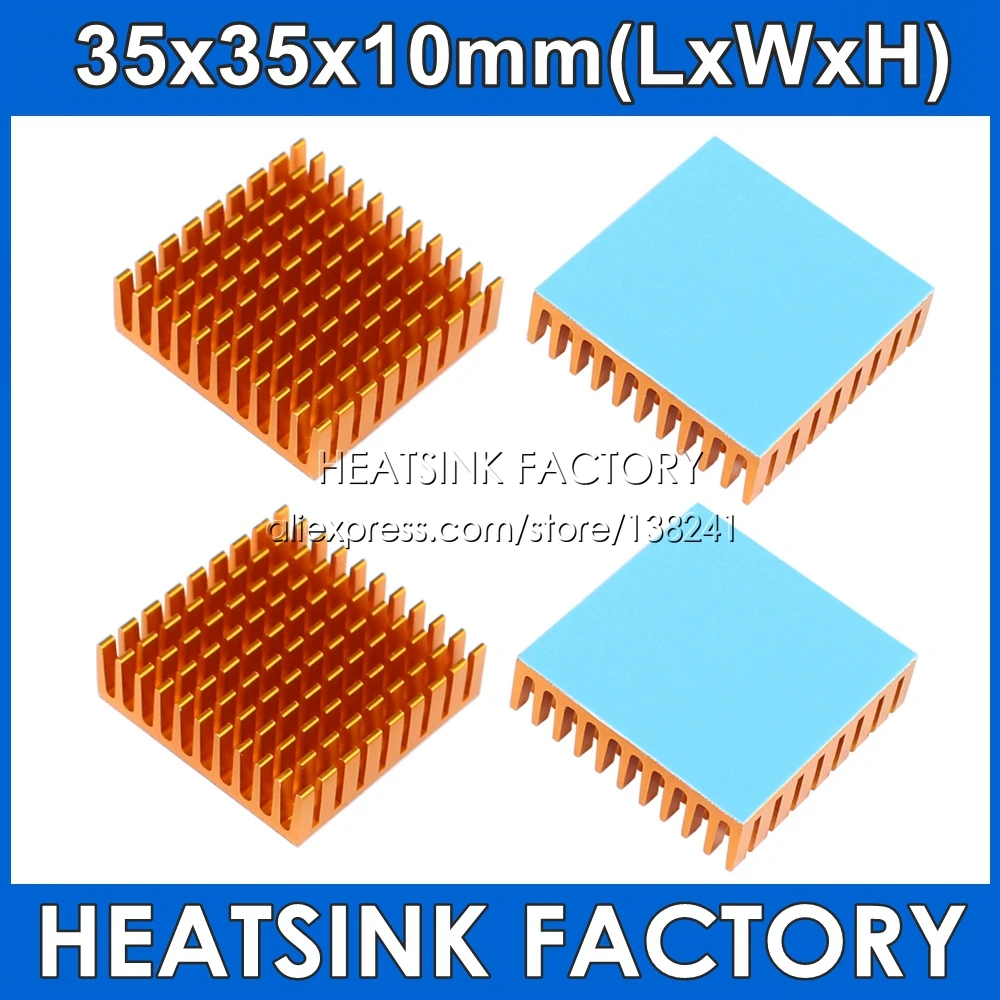 35x35x10mm Gold / Black Anodized Slotted Aluminum Heat Sink Cooler Heatsinks With Thermal Heat Transfer Pad