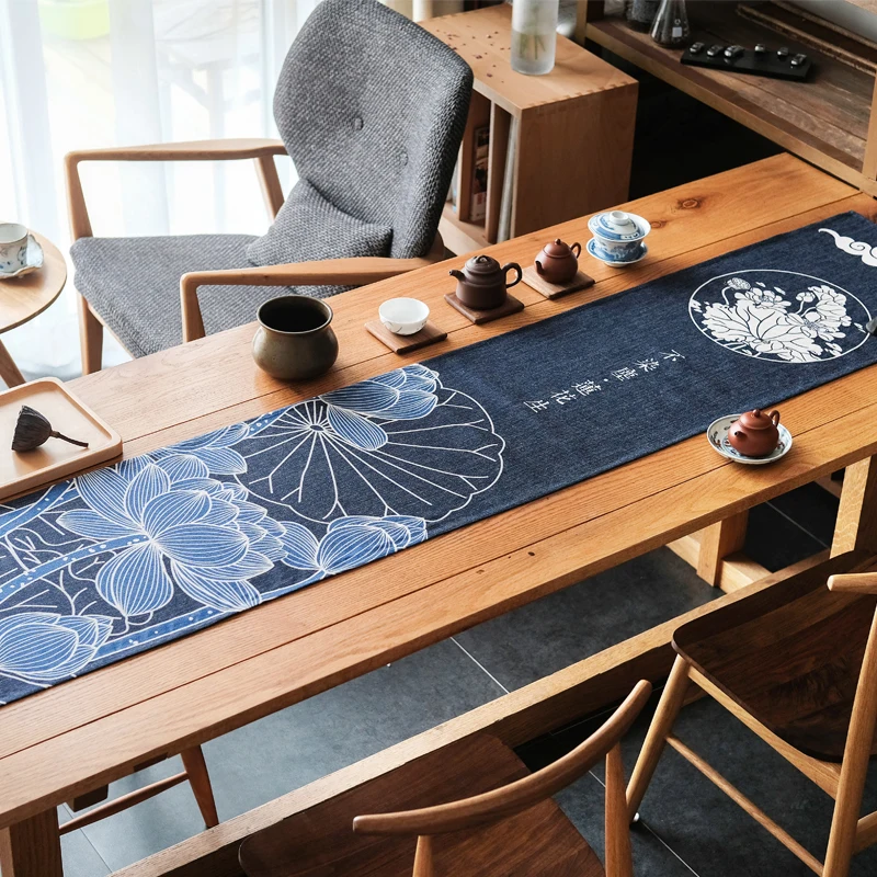 

Buddha Lotus Chinese Style Cotton and Linen Table Runner Tablecloth Tea Table Mat Japanese Tea Ceremony Accessories