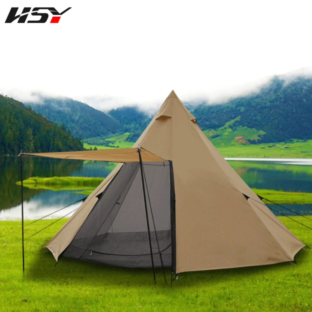 5-8 Person Ultralight Outdoor Camping Teepee 150D Oxford Thicken Pyramid Tent Large Tent Backpacking Hiking Tents