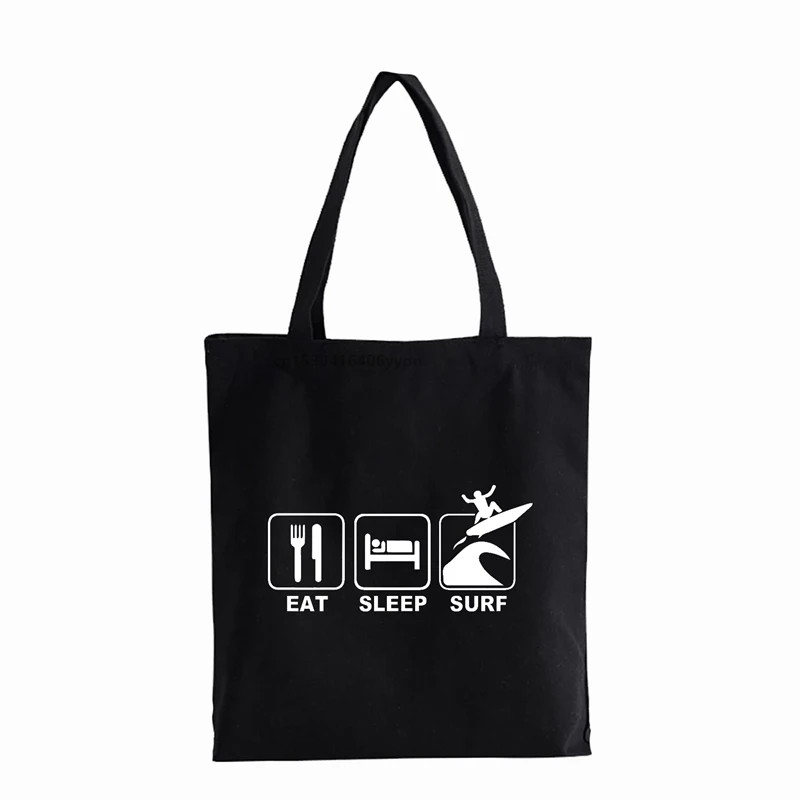 Bolso de playa harajuku Eat Sleep Surf para mujer, bolso Shopper para mujer, bolso de mano informal, bolsa de libros literarios, bolso de lona para niñas