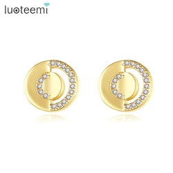 LUOTEEMI Cute Small Round Stud Earrings for Women Trendy Fashion Gold Color Shinny Cubic Zirconia Girl Jewelry Friendship Gifts