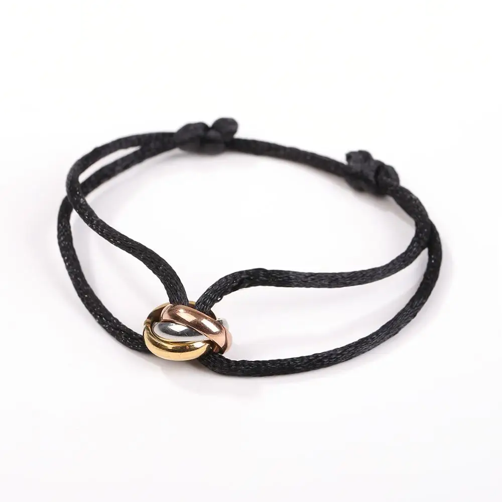 Image 4: Bracelet en corde d'acier inoxydable unisexe, Simple, à la mode, 3 bandes de boucle en métal, chaîne à lacets, multicolore, réglable