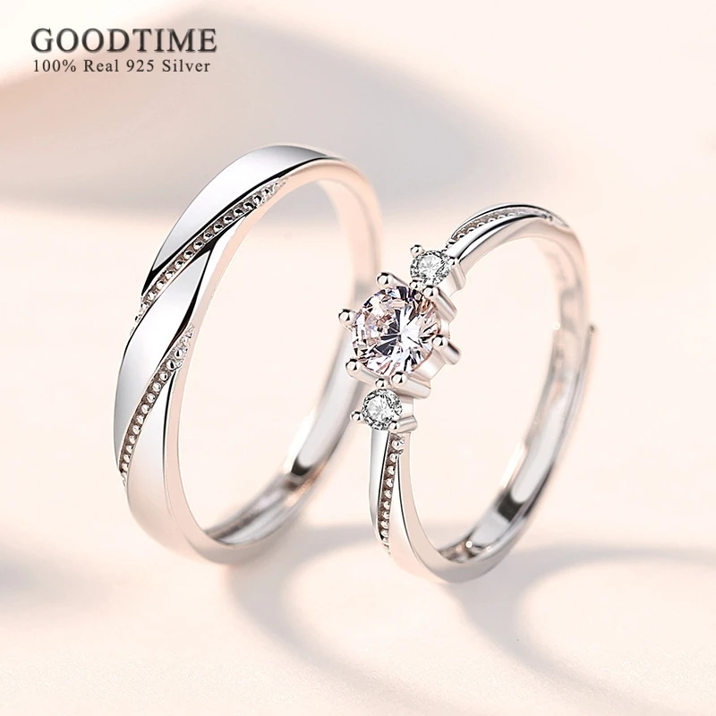 Fashion Couple Ring Pure 100% 925 Sterling Silver Rings For Women Men  Anniversary Wedding Jewelry Gift For Lovers