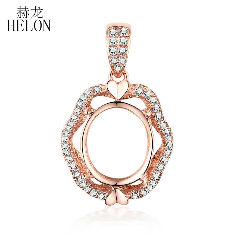 

HELON Oval Cut 9x11mm Solid 14K Rose Gold Natural Diamond Semi Mount Engagement Wedding Pendant Women Trendy Fine Jewelry gift