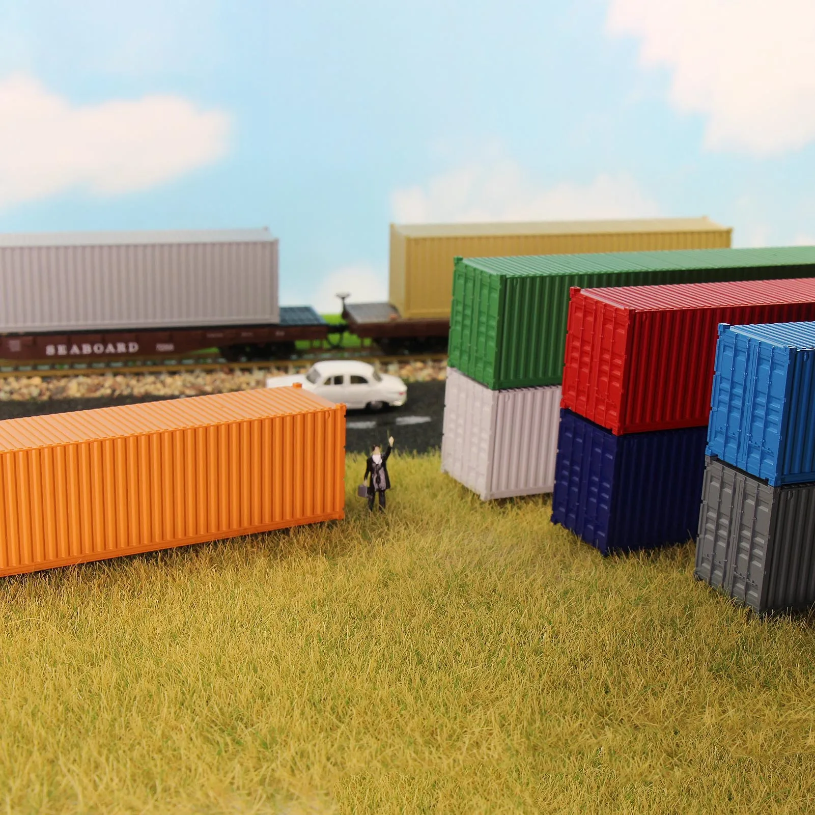 9pcs HO Scale 1:87 40ft Blank Shipping Container Model Trains Cargo Box No Print Pure Color C8740