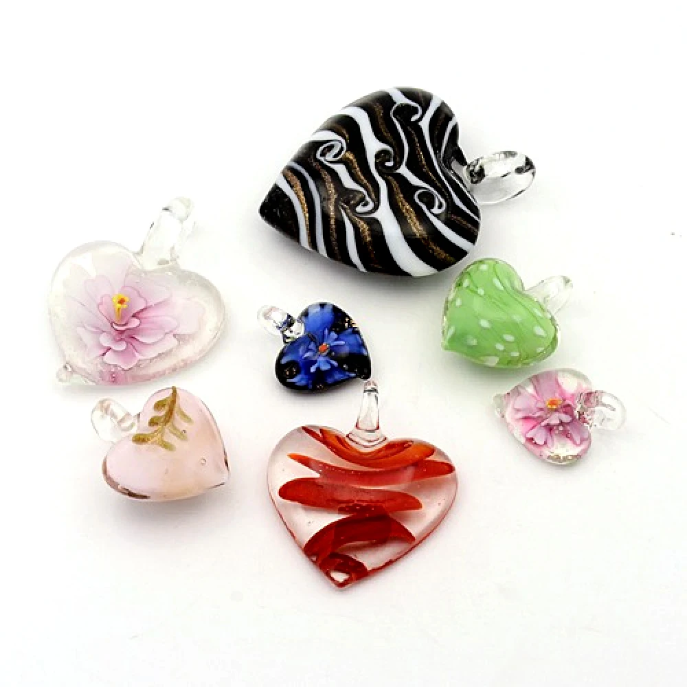 20pcs Mixe Color Handmade Lampwork Heart Pendants for necklace jewelry making DIY Valentine's Day Decor,Hole: 3~6mm