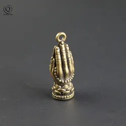 Pure Copper Hands Folded Buddha Hand Pendants Brass Keychains Hangings Jewelry Buddhist Lucky Metal Car Key Chain Keyring Charms
