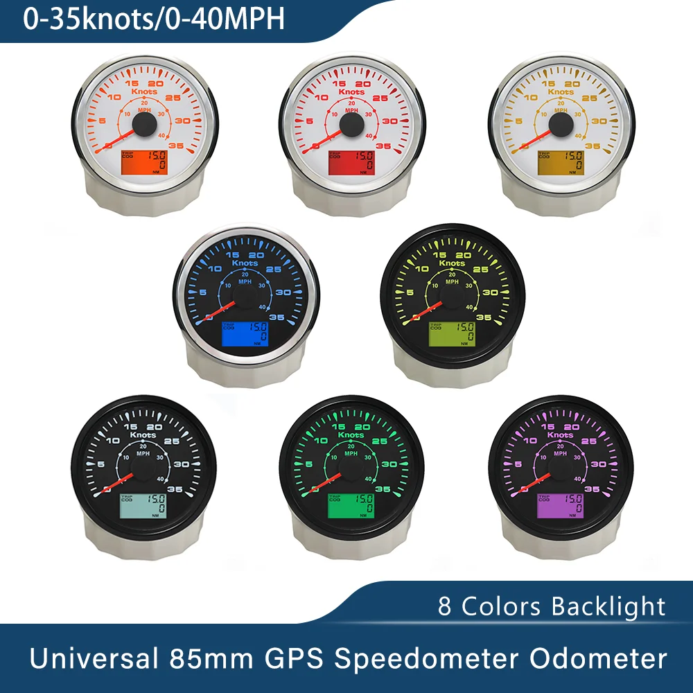 ELING 85 مللي متر نظام تحديد المواقع عداد السرعة 0-35 عقدة 0-70 عقدة مقياس السرعة عداد المسافات شاشة الكريستال السائل مقاوم للماء 8 ألوان الخلفية للسفن اليخوت