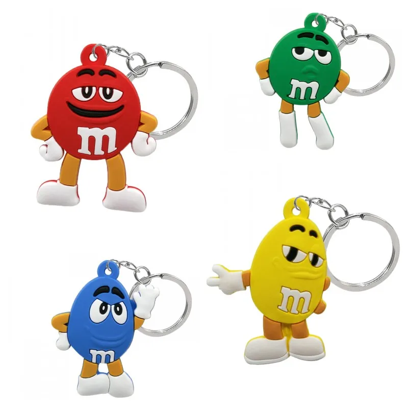 

20PCS PVC new design keychain colorful Bean cartoon figure key ring funny pattern key holder trinket kid children birthday gift