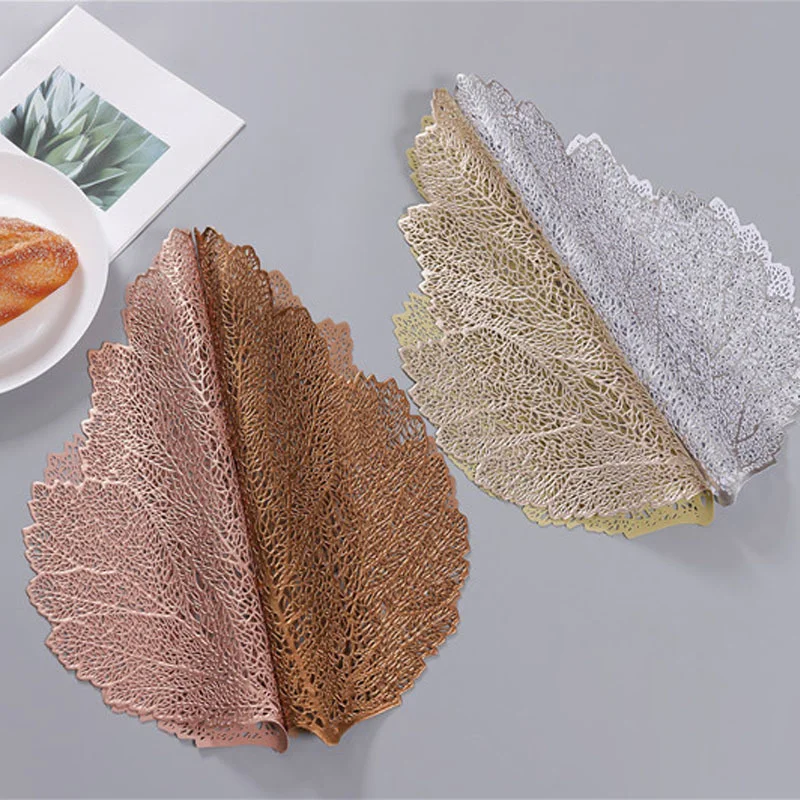 Creative Leaf Shape PVC Placemat Drink Coasters Tablecloth Plant Milk Cup Coffee Shop Interior Weding Decoration Table Mat 1pc