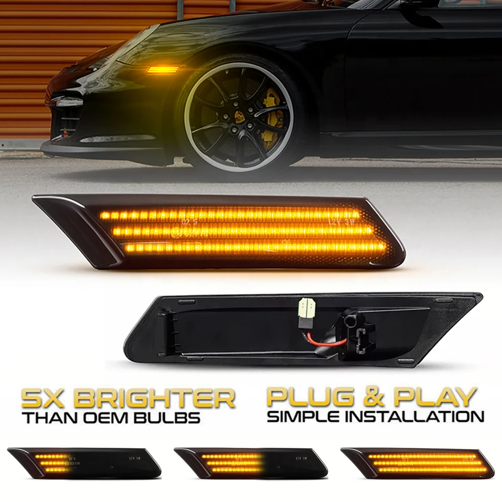 

2Pcs LED Dynamic Side Marker Turn Signal Light Sequential Blinker Lamps For Porsche 911 997 Carrera GT2 GT3 Boxster Cayman 987