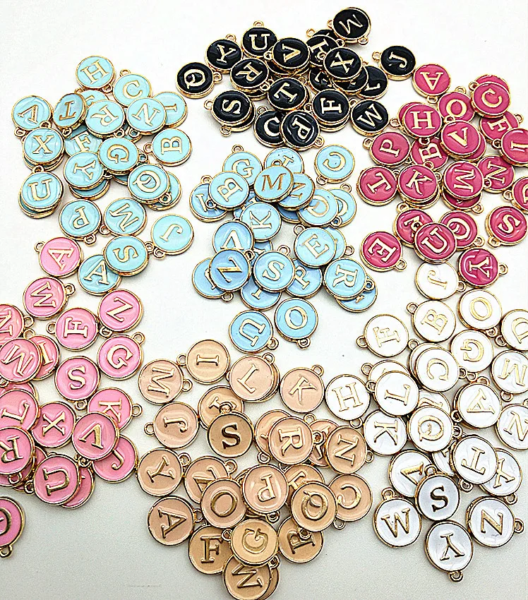 10pcs/lot 12*14mm Alphabet Letter Double Face Enamel Charms Gold Color Pendant Jewelry Making Handmade Craft for Bracelet Making