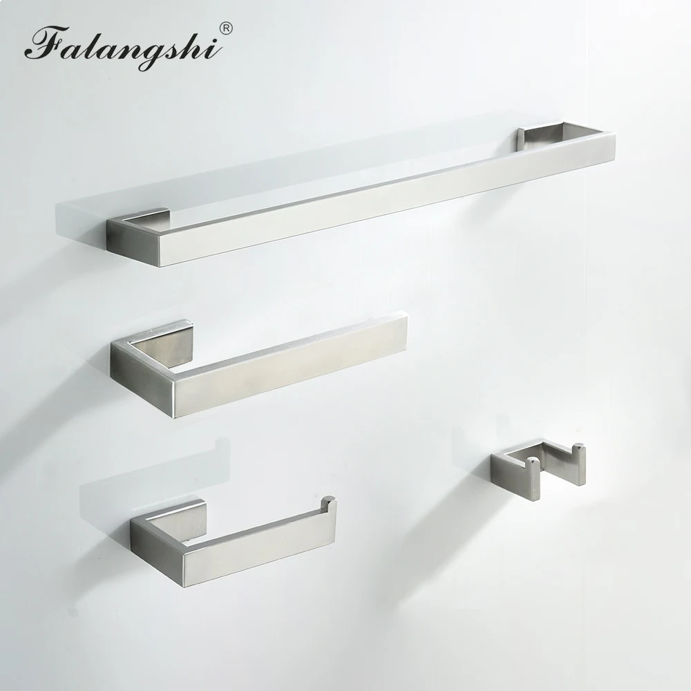 Bathroom Hardware Set Robe Hooks Tissue Roll Paper Holder Towel Holder Single Towel Bar Brushed Bath Accessories WB8857