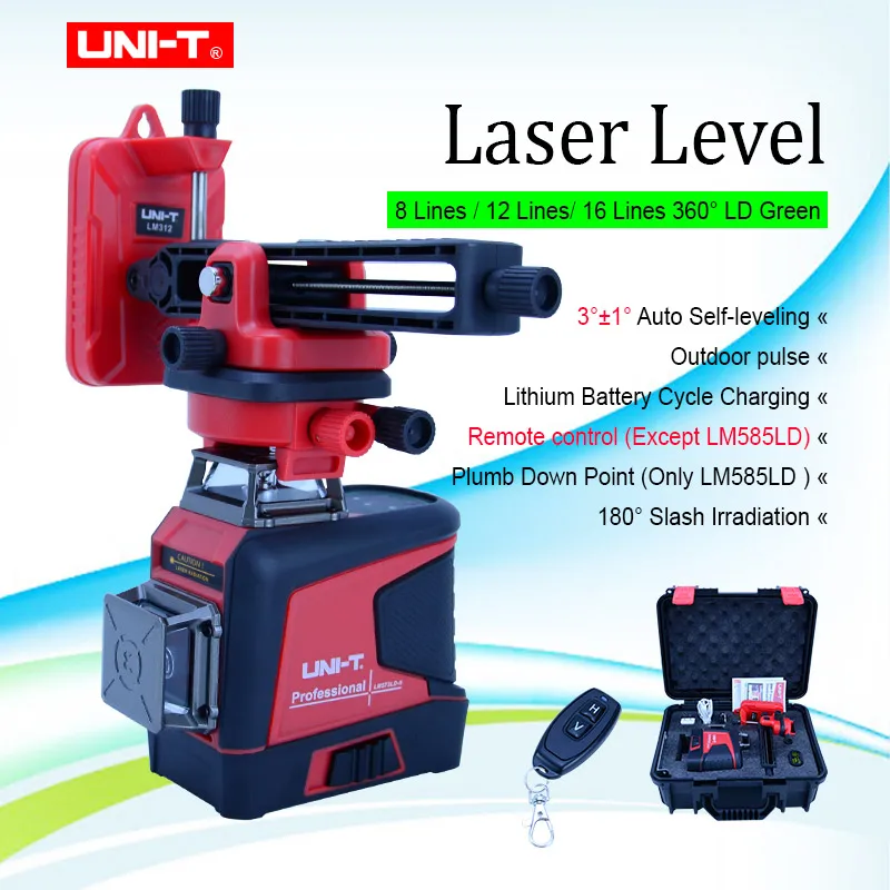 UNI-T Green Laser Level 30m/40m 3D 8/12/16 line Self-Leveling/manual mode 360 Horizontal Vertical Cross Tester Line Marker