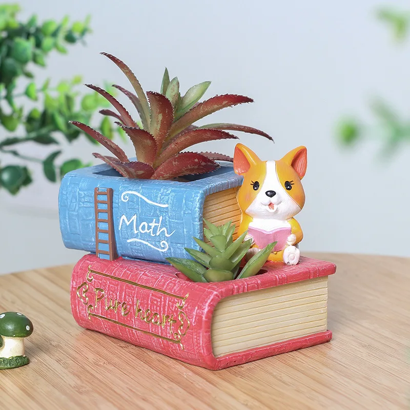 Creative Corgi doniczki na sukulenty rośliny żywiczne donice pulpit doniczki pojemnik na ołówki Home Decoration urodziny prezenty