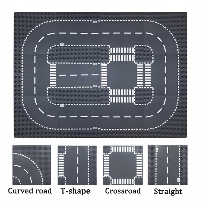 

DIY City Road Street Baseplate Straight Curve Crossroad T Junction Blocks Small Particle Base Plate