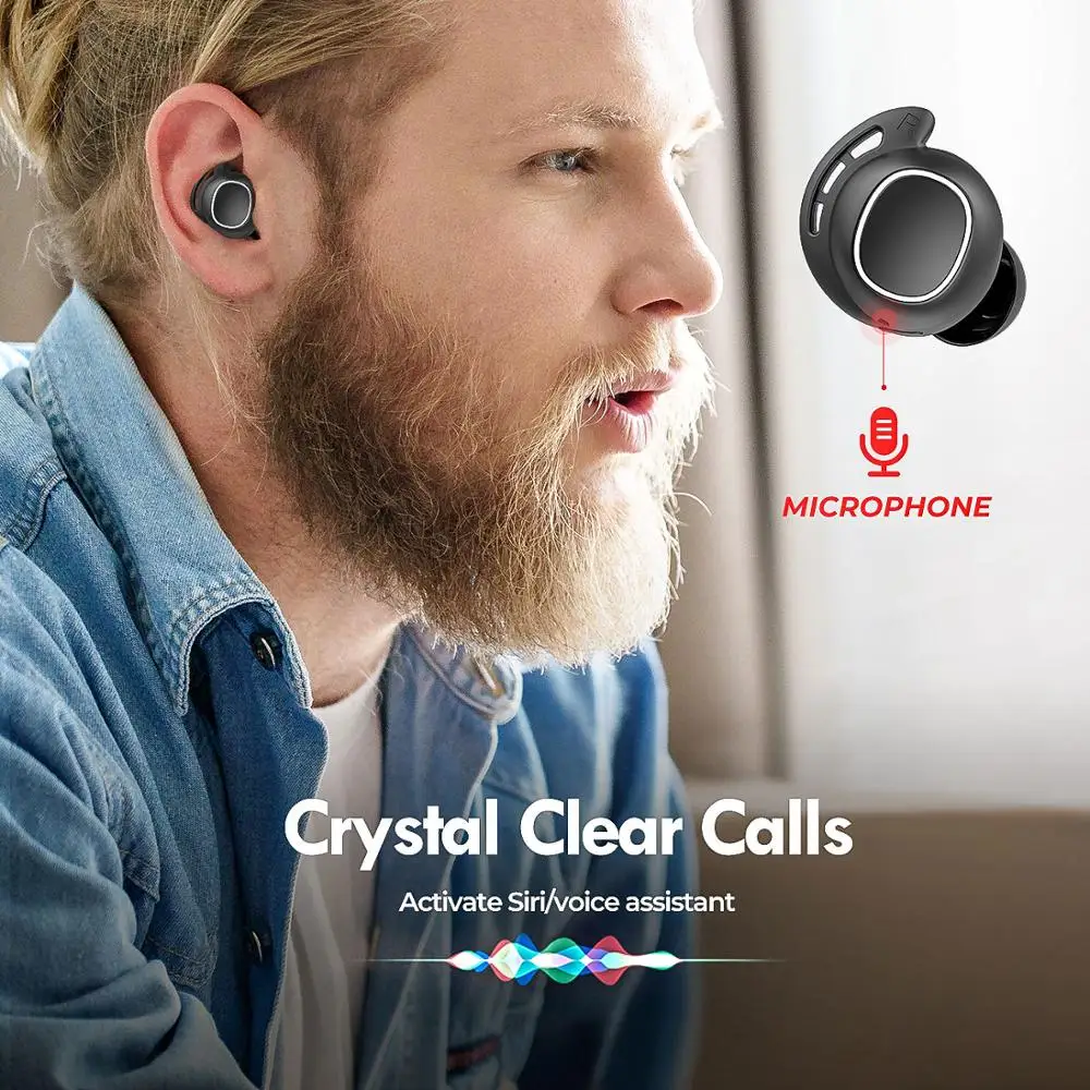 Mpow M30 سماعات لاسلكية حقيقية IPX8 سماعات بلوتوث 5.0 مقاومة للماء مع 25 ساعة وقت اللعب والميكروفون في الأذن سماعات لاسلكية