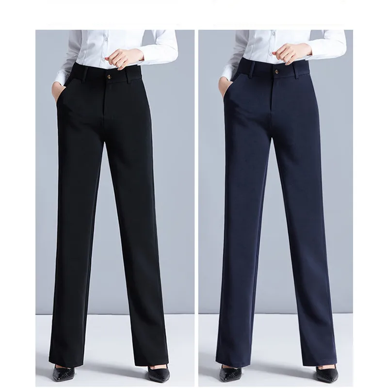 Pantaloni da donna pantaloni a gamba larga femminili a vita alta pantaloni causali spessi pantaloni eleganti da donna da ufficio nero blu