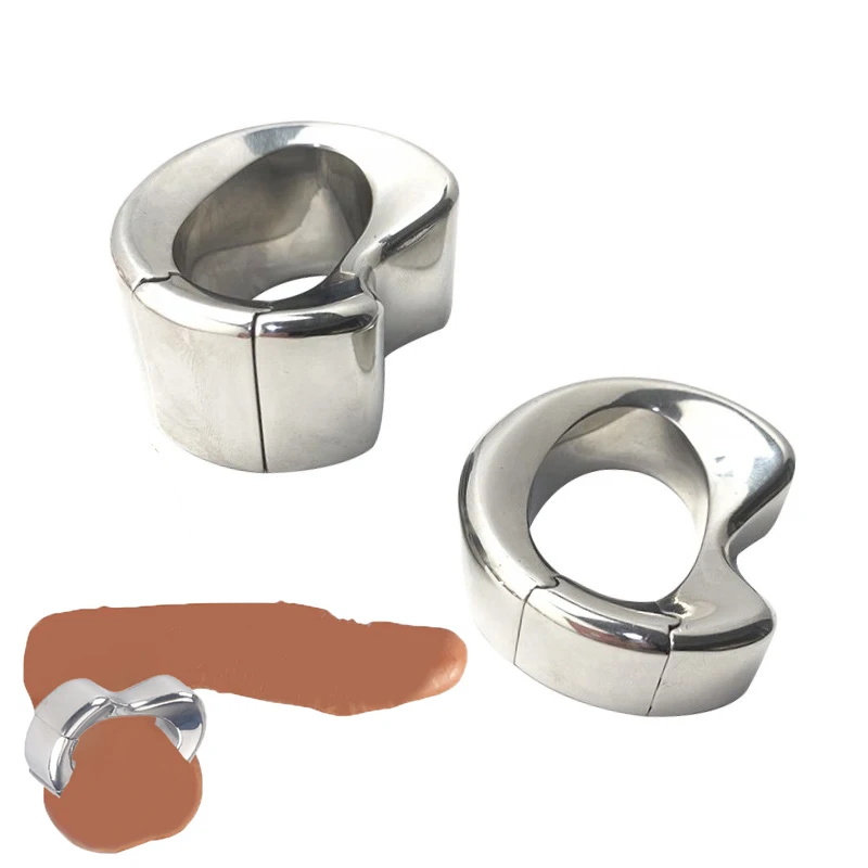 Stainless steel penis lock bondage cock Ring Heavy Duty male metal Ball Stretcher Scrotum Delay ejaculation BDSM Sex Toy for men