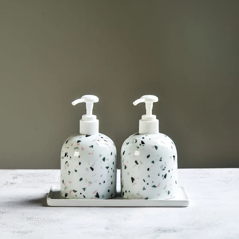 JINSERTA Ceramic Soap Dispenser Press Sub-Bottle Terrazzo Kitchen Hotel Bathroom Hand Sanitizer Shampoo Body Wash Lotion Bottle