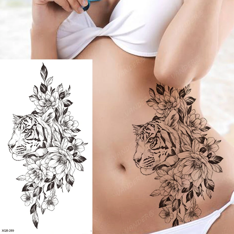 Waterproof Fake Temporary Tattoo Sticker Big Flower Butterfly Eye Mask Knife Body Arm Waist Leg Art Flash Sleeve Women Girl