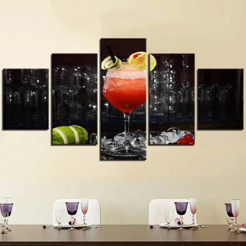 

Canvas Modern Picture 5 Pieces Lemon Wine Glasses Home Decoration Wall Art Painting Prints Poster Modular Framework Living Room