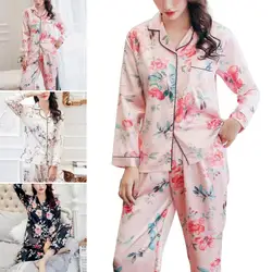 2Pcs Autumn Pajamas Set Women Floral Printed Full Cotton Homewear Long Sleeve Top Pants Nightwear Fresh Style Sleepwear Pajamas