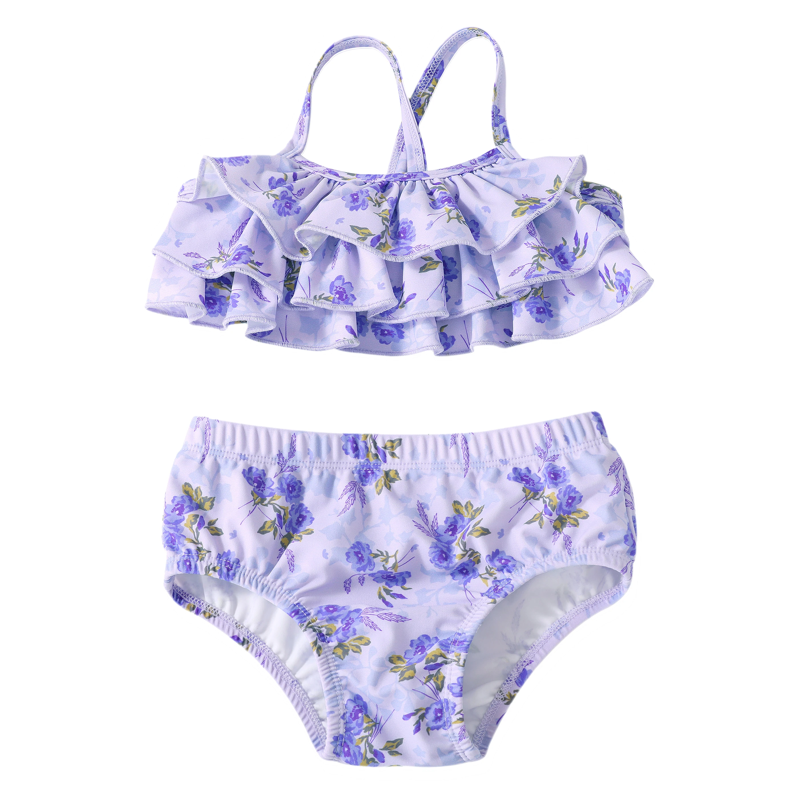 Flofallzique Girls Swimsuit Suit Purple Floral Fashion Kids Clothes For Beach Party Activities Outdoor Leisure