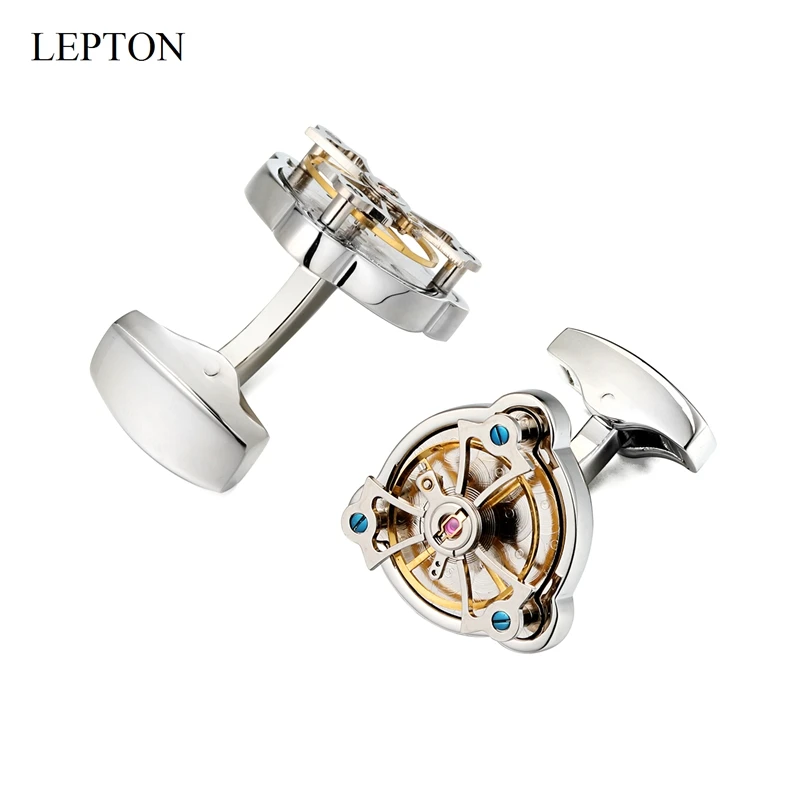 Hot Sale Movement Tourbillon Cufflinks For Mens Wedding Groom Lepton  Mechanical Watch Steampunk Gear Cuff Links Relojes Gemelos