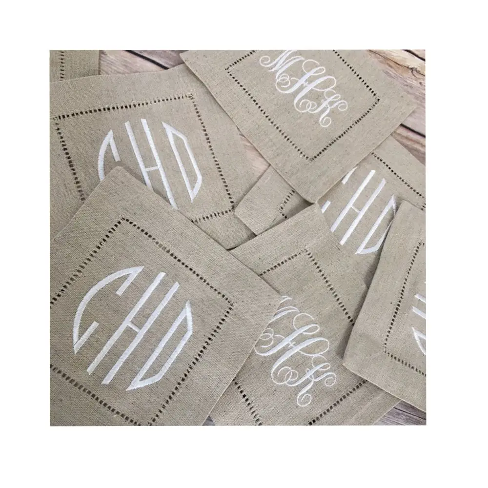 Doğal renkte 6 adet Hemstitch kokteyl peçete beyaz renk kokteyl peçeteleri
