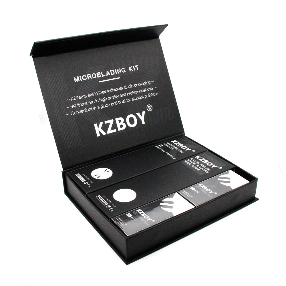 KZBOY جديد Microblading عدة للمبتدئين وشملت شفرات Microblading ، مقابض Microbladinng ، كوب الحبر ، وممارسة الجلد ونسبة