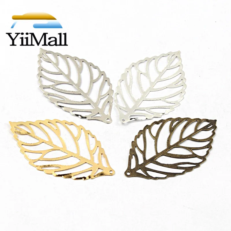 50pcs Gold Color/Bronze/Rhodium/Silver Color Plated Leaves Filigree Wraps Connectors Jewelry Making DIY Charm Pendant Findings