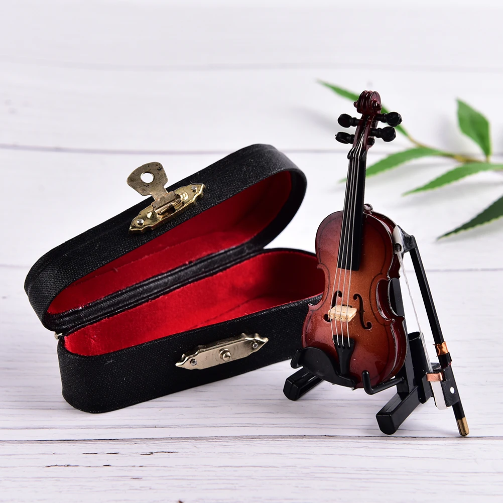 Mini violon avec support, collection d'instruments musicaux miniatures en bois, ornements décoratifs, jouets musicaux