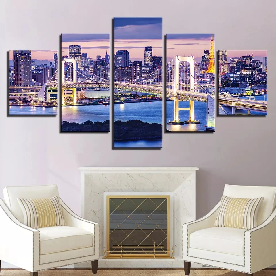 

No Framed 5 pieces The City Of Sydney Night View Home Decor Modular Pictures Canvas Paintings Printed Posters Wall Art