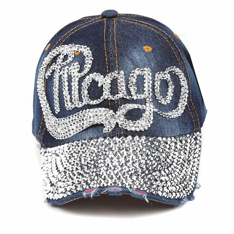 Wholesale Fashion New Denim Vinatge baseball cap good quality rhinestone cap Hip Hop Cap Floral snapback hats for men and women