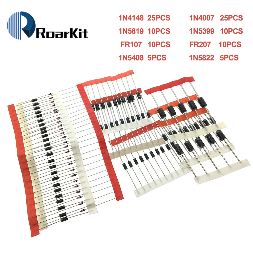 1N4148 1N4007 1N5819 1N5399 1N5408 1N5822 FR107 FR207,8values=100pcs,Electronic Components Package,Diode Assorted Kit