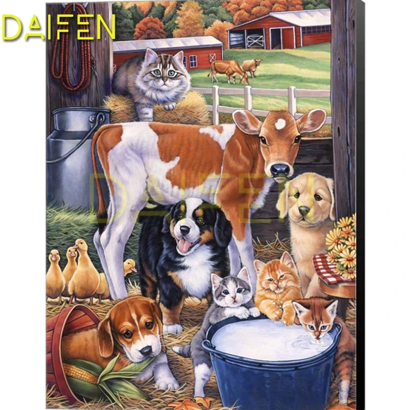 Full Round Diamond mosaic Cow dog cat duck 5D DIY Diamond embroidery Cross stitch Full Square Diamond painting Cow dog cat duck