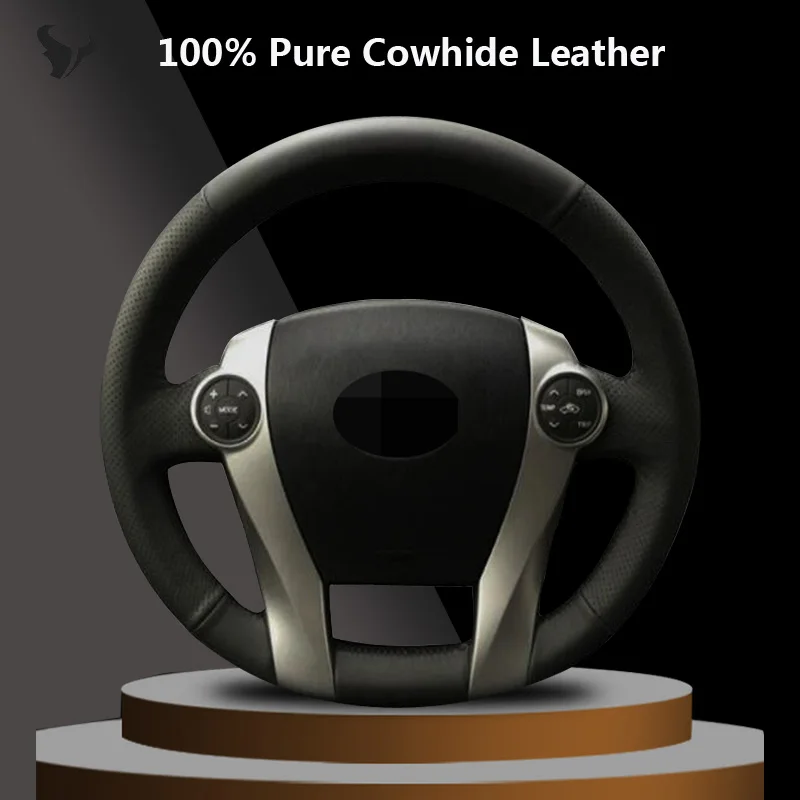 Black Genuine Leather Car Steering Wheel Cover for Toyota Prius 2009 2010 2011 2012 2013 2014 2015 Aqua 2014 2015