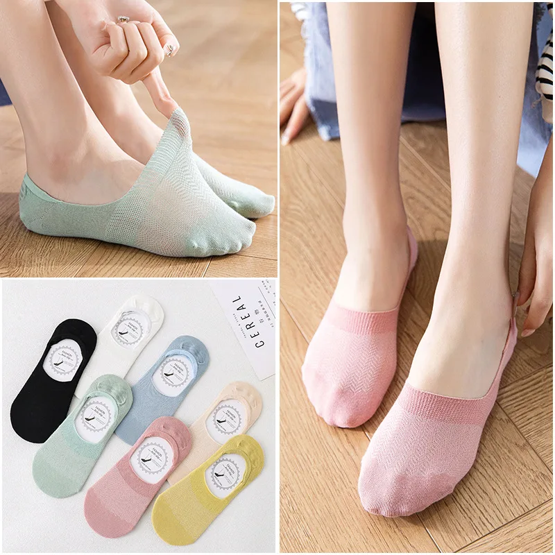 

66 5 Pairs/lot Summer Colors Women Invisible No show Socks Breathable Non-slip Boat Set Cotton Short Ankle Socks Cotton