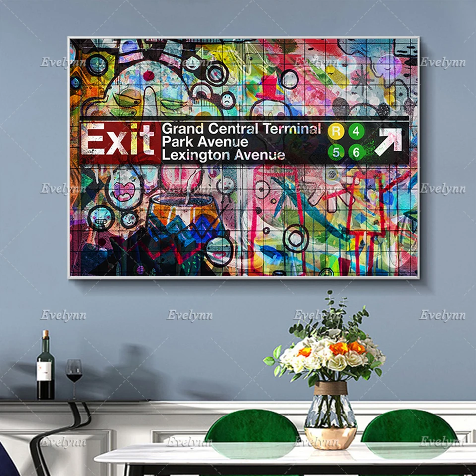 Abstract Subway Grand Central Graffiti Oil Painting Poster and Print on Canvas Hd Wall Art Modular Pictures Decor Floating Frame