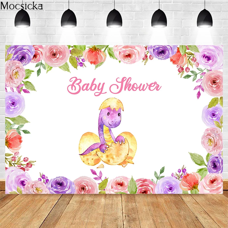 

Mocsicka Baby Shower Photography Background Dinosaur Flowers Decoration Props Child Portrait 1st Birthday Photo Backdrop Studio