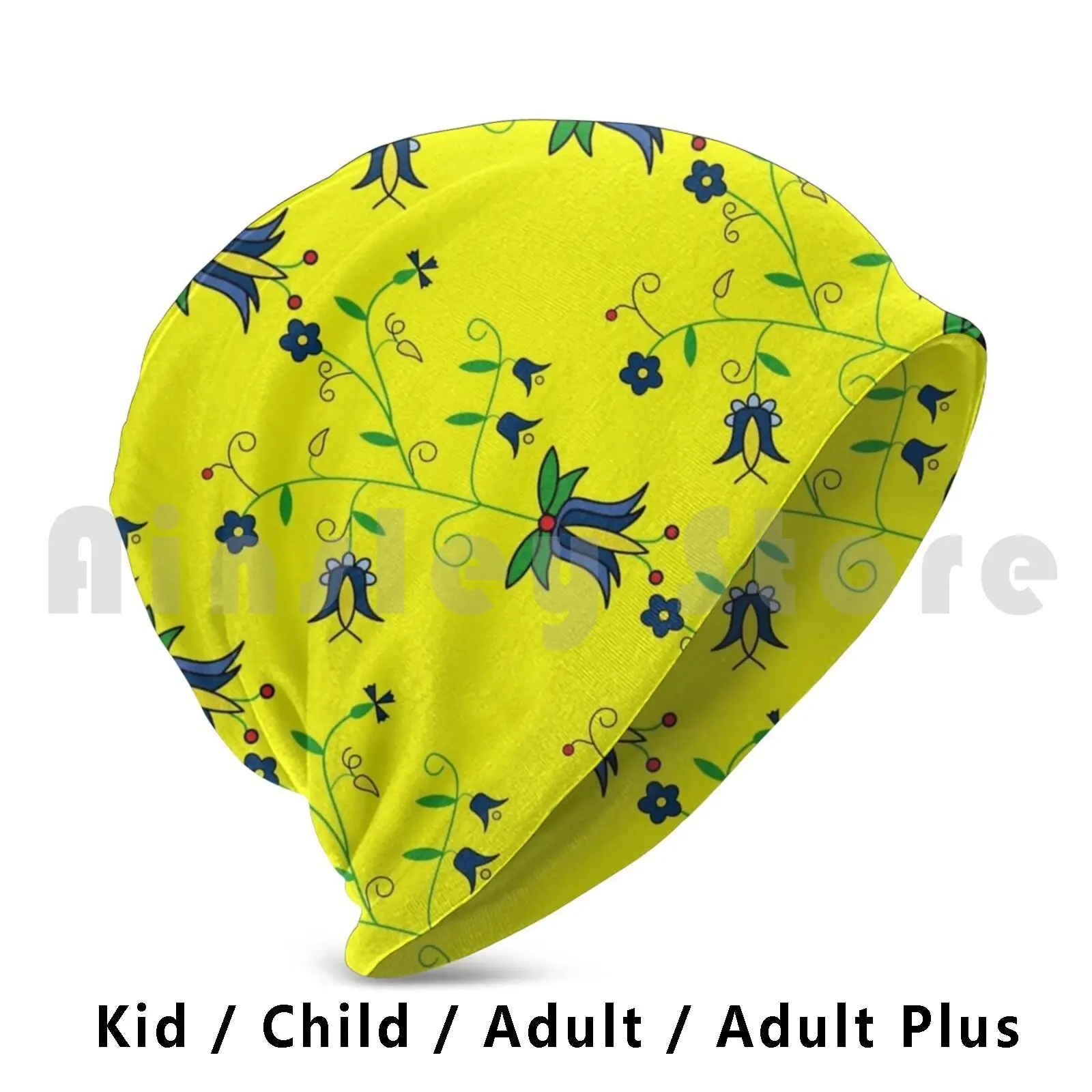 Cachoubie Flowers 01 Yellow Beanie Hedging Cap DIY Print Cushion Composition Flower Folk Kashubian Poland Polska Kaszebe