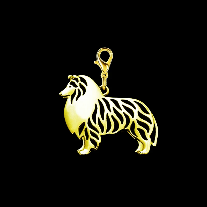 Standing Rough Collie Key chain with 11 mm lobster clasp drawing effect Fashion jewelry Keychains accessories for women
