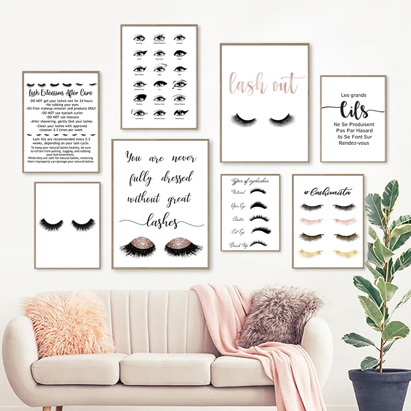 Eyelash Types Prints Woman's Lashes Expansion Poster Modern Fashion Makeup Wall Art Canvas Painting Picture Girls Room Decor