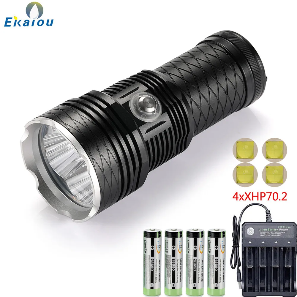 4xXHP70.2 LED Flashlight Professional Deep Diving 200M Waterproof Strong Light Penetration Catch fish white / Yellow light Torch