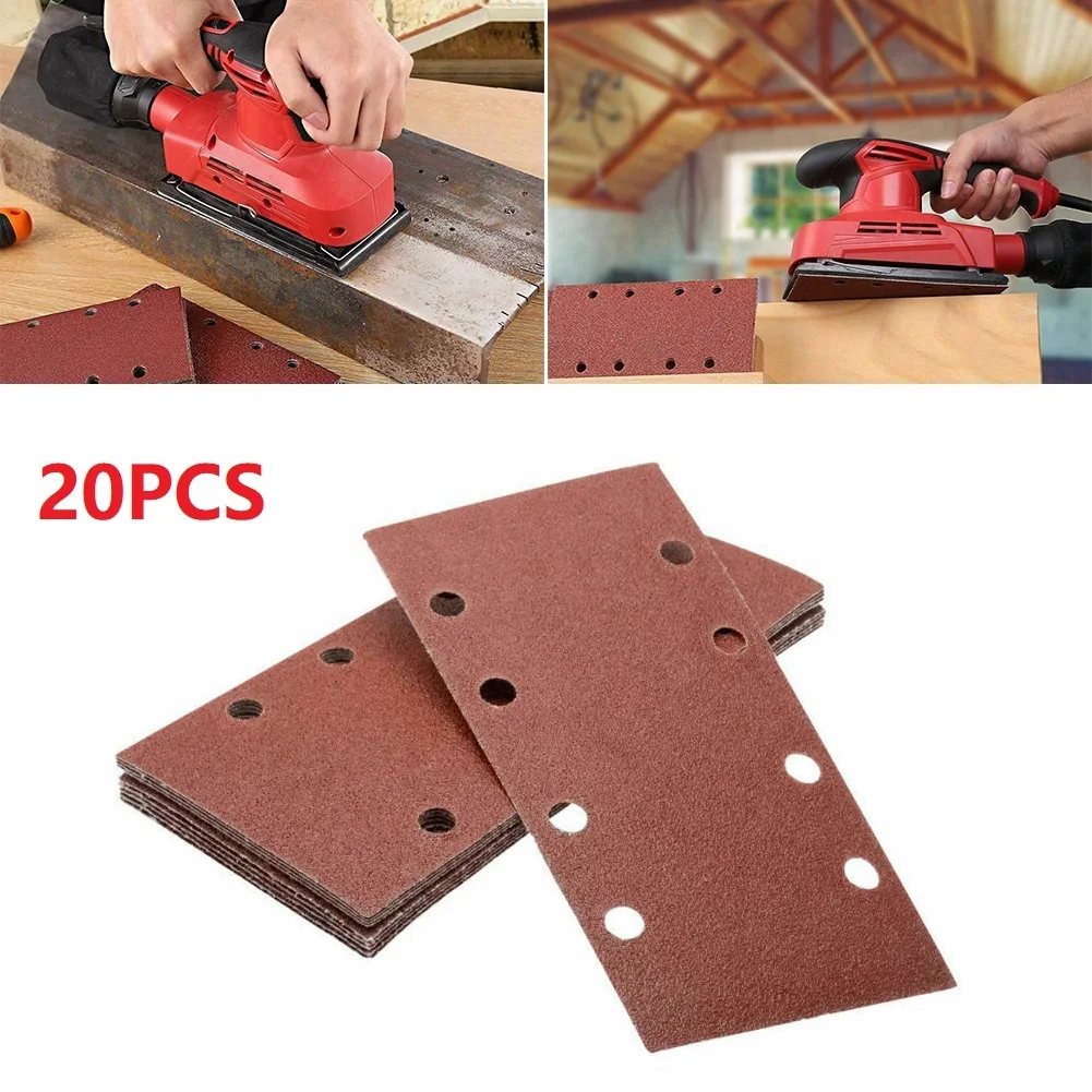 

20pcs Sandpaper Sanding Sheets 8 Holes Punched Hook&Loop Mixed 80/120/180/240Grits 93*185mm Flocking Sand Paper