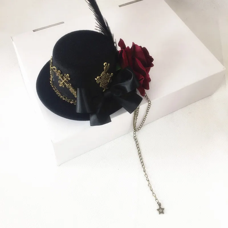 Rose flower rabbit vintage gothic little top hat dark lolita little top hat hairpin retro accessories